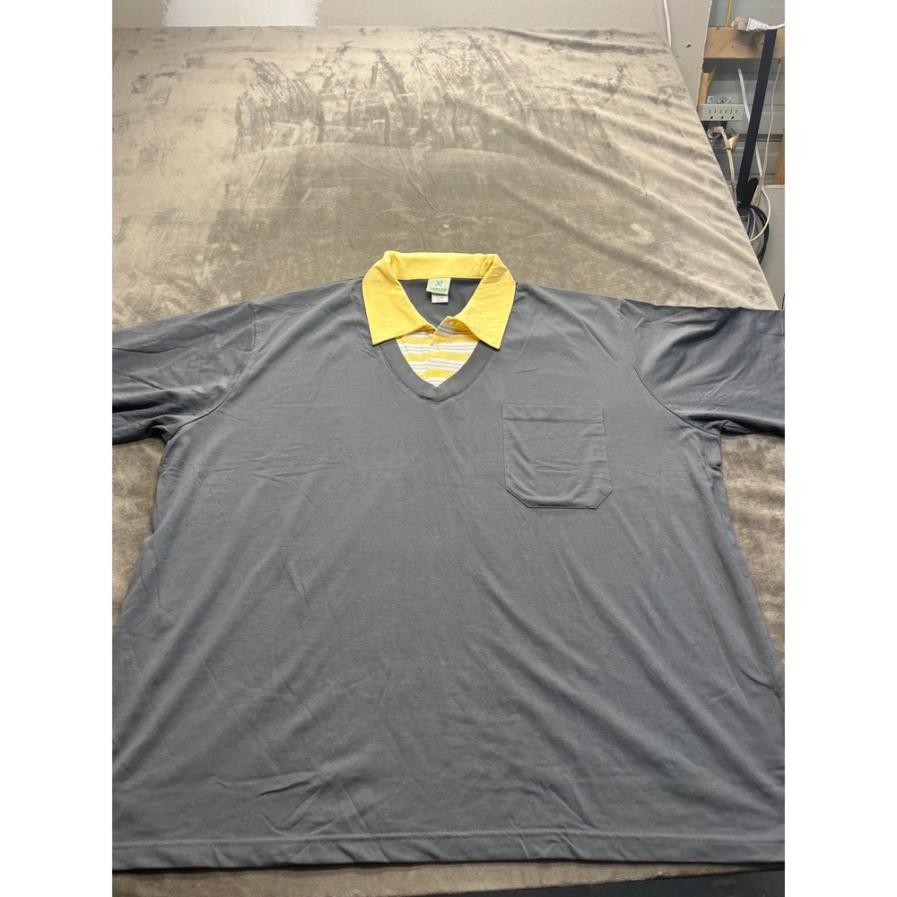 Haband Mens 3X Grey Yellow Striped Layered Look Polo Shirt Short Sleeve 10V